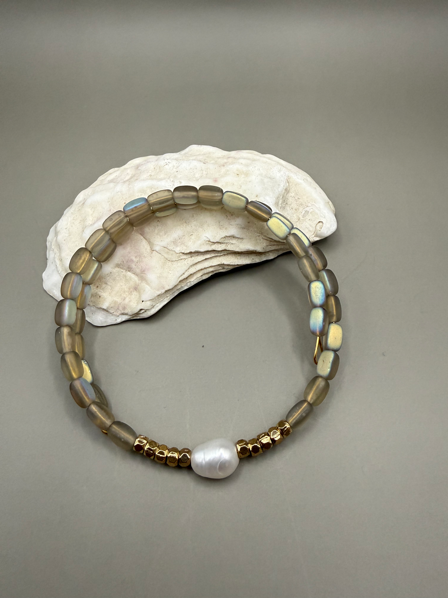 Iridescent Green & Freshwater Pearl