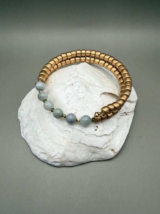 Blue Quartz & Gold Heishi