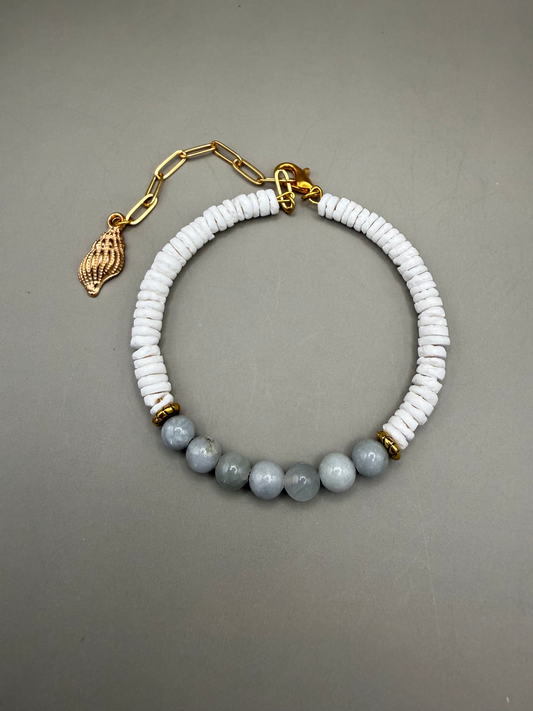 Blue Quartz & White Shell Heishi