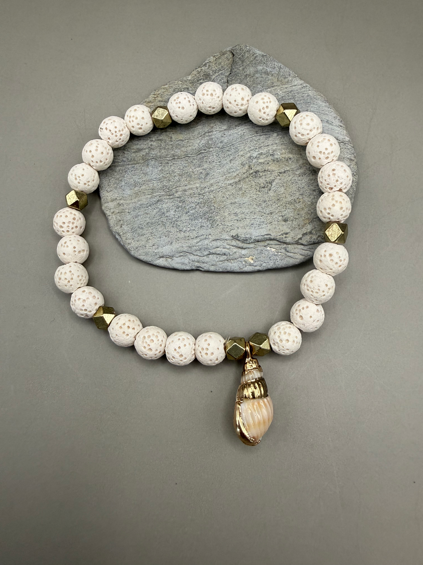 White Lava Stones & Brass Accents