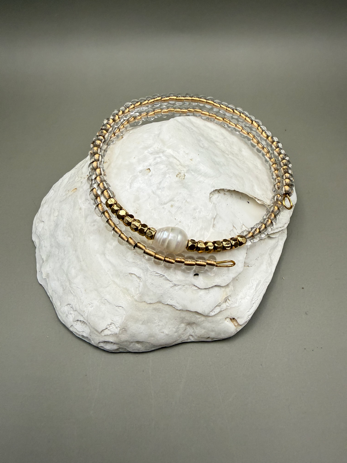 Clear Gold Seed Beads & Freshwater Pearl