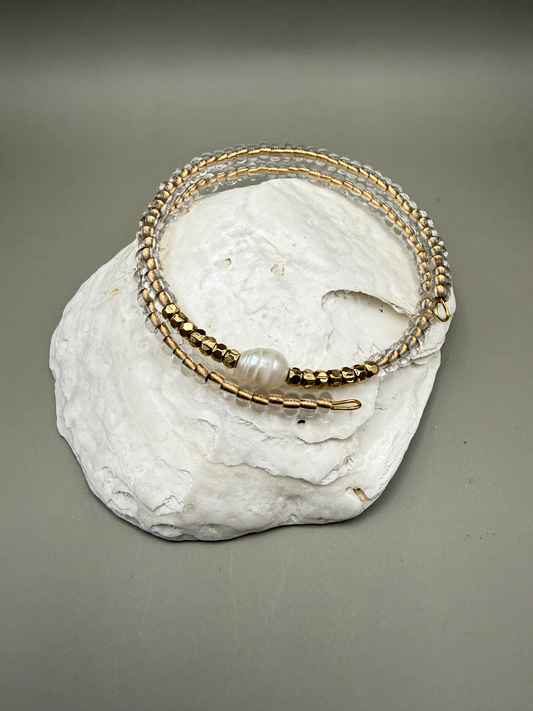 Clear Gold Seed Beads & Freshwater Pearl